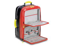 Charger l'image dans la galerie, Imagen de la mochila de emergencias Berlín roja de PAX abierta