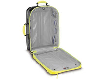 Charger l'image dans la galerie, Imagen de la mochila de emergencia Wasserkuppe L amarilla de PAX abierta vacía