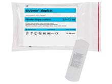 Cargar imagen en el visor de la galería, Imagen del paquete de tiritas de 50 unidades de 2,5x7,2 cm elástica Aluderm Aluplast de Söhngen