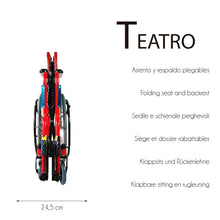 Cargar imagen en el visor de la galería, Silla de ruedas infantil plegable ruedas grandes reposapiés rojo con tapicería estampada