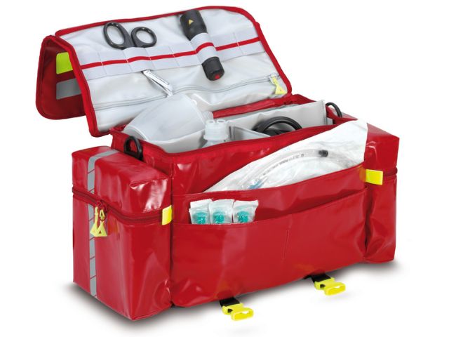 Imagen de la bolsa de emergencia roja Essen de PAX abierta