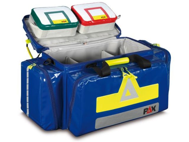 Imagen de la bolsa de emergencia Gladbach azul de PAX abierta