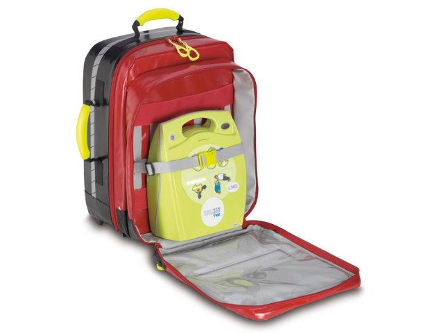 Imagen de la mochila de emergencia para paramédico Feldberg DEA roja de PAX abierta bolsillo exterior