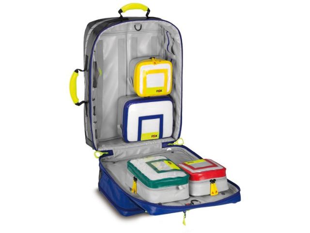 Imagen de la mochila de emergencia Wasserkuppe L-FT azul de PAX abierta