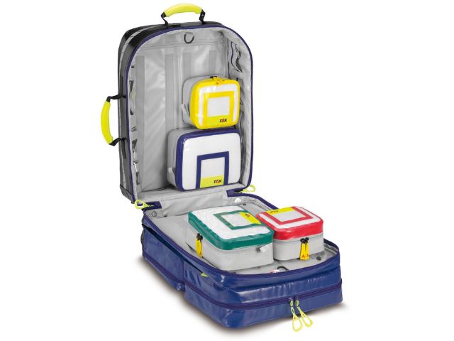 Imagen de la mochila de emergencia Wasserkuppe L-FT2 de PAX azul abierta