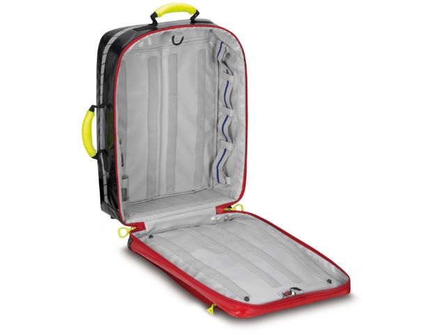 Imagen de la mochila de emergencia Wasserkuppe L roja de PAX abierta vacía