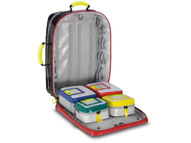 Imagen de la mochila de emergencia Wasserkuppe L roja de PAX bolsillos parte frontal