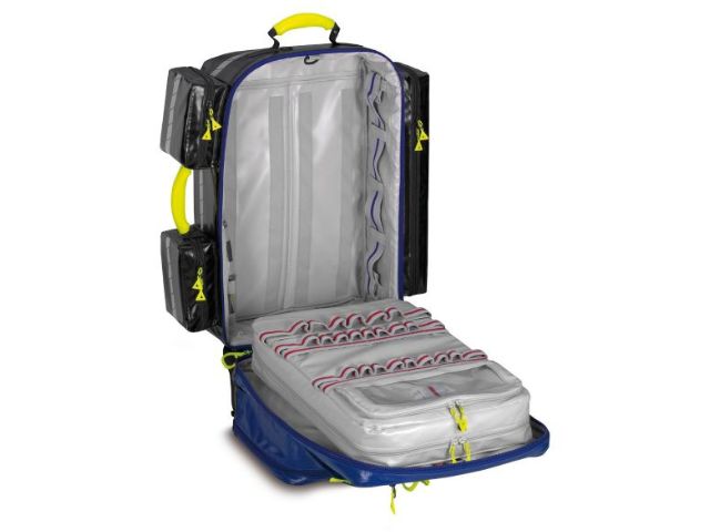 Imagen de la mochila de emergencia Wasserkuppe L-ST-FT de PAX azul abierta vacía