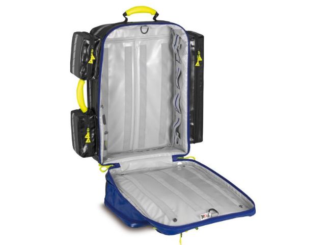 Imagen de la mochila de emergencia Wasserkuppe L-ST-FT de PAX azul abierta vacía