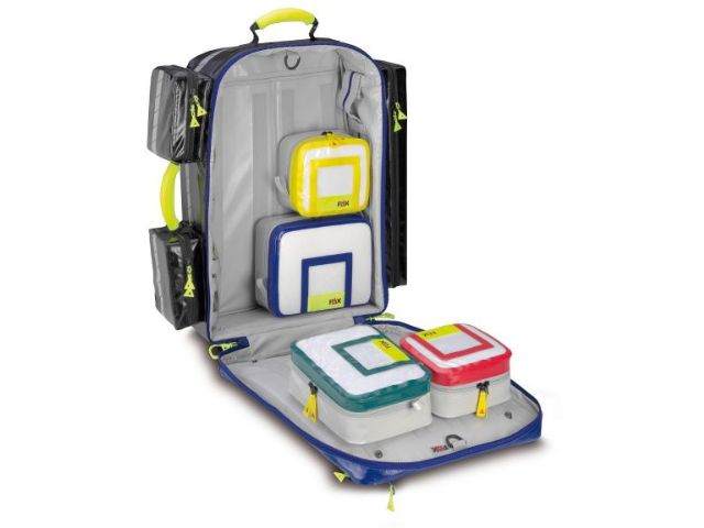 Imagen de la mochila de emergencia Wasserkuppe L-ST azul de PAX abierta