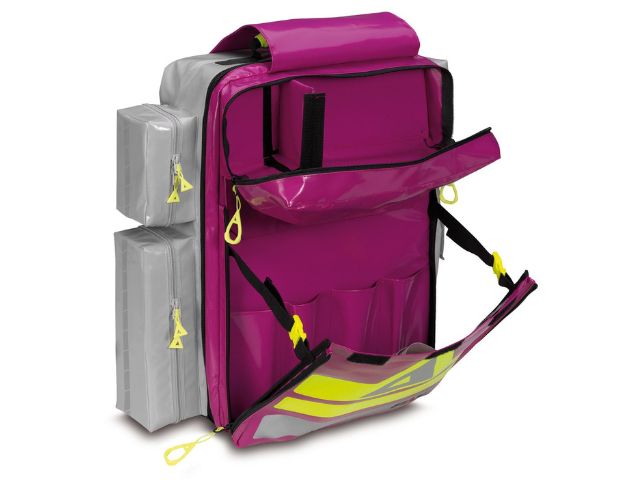 Imagen de la mochila de emergencia Aftercare de PAX abierta bolsillos exteriores