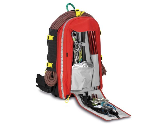 Imagen de la mochila de emergencia para rescate en altura Mt. Mckinley de PAX abierta bolsillo frontal