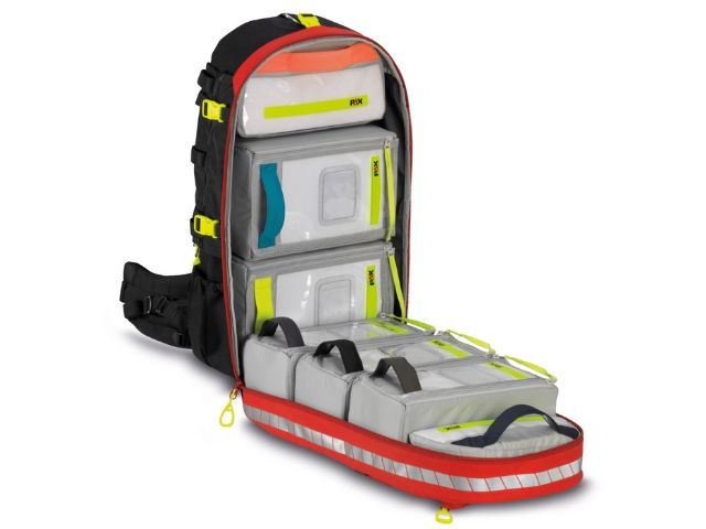 Imagen de la mochila de emergencia para rescate en altura Mt. Mckinley de PAX abierta