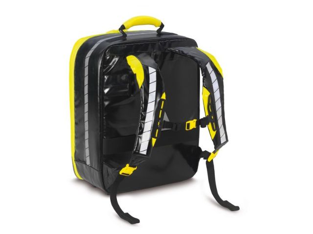 Imagen de la mochila de emergencia grande y compacta Rapid Response amarilla de PAX parte trasera