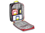 Imagen de la mochila de emergencia grande y compacta Rapid Response roja de PAX abierta con bolsillos interiores