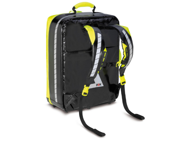 Imagen de la mochila de emergencia Wasserkupe imantada de PAX amarilla parte trasera