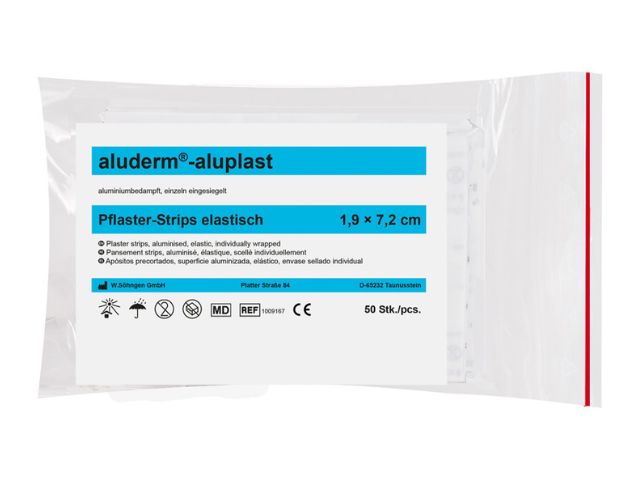 Imagen del paquete de tiritas de 50 unidades de 1,9x7,2 cm elástica Aluderm Aluplast de Söhngen