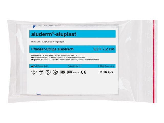 Imagen del paquete de tiritas de 50 unidades de 2,5x7,2 cm elástica Aluderm Aluplast de Söhngen