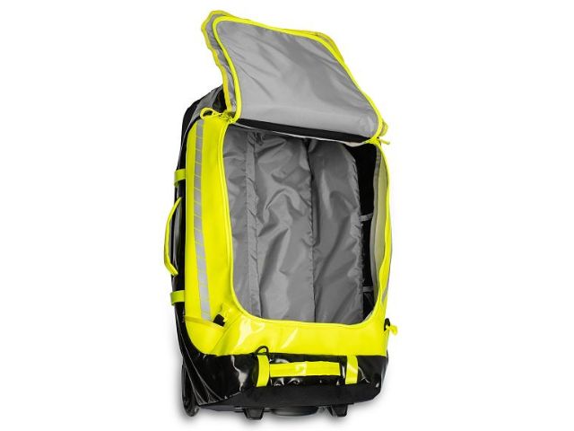 Imagen del trolley táctico para viaje de PAX color amarillo abierto