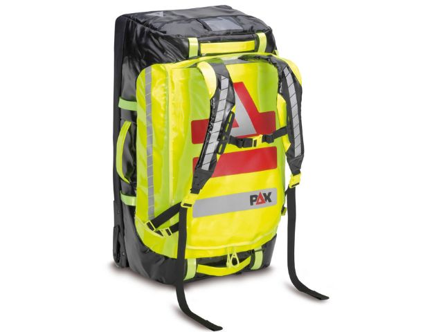 Imagen del trolley táctico para viaje de PAX color amarillo con asas para hombros