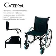 Carregar imagem no visualizador da galeria, Cadeira de rodas dobrável catedral rodas grandes leve aço ortopédico preto e prata

